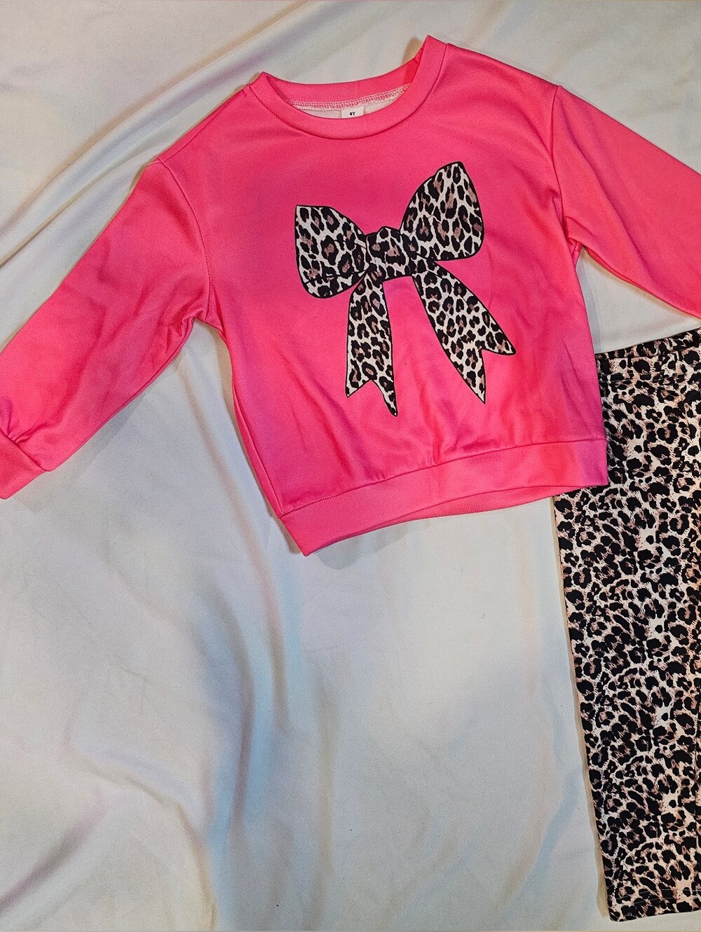 Girls Hot Pink Leopard Set- Sweatshirt And Lined Leggings- Size 4